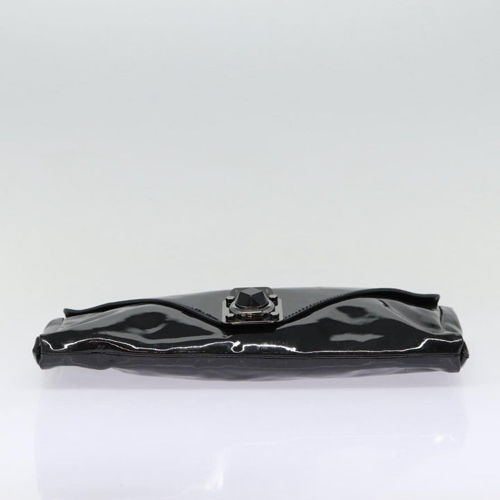 Celine Chain Shoulder Bag Enamel Black Silver Auth yk14305