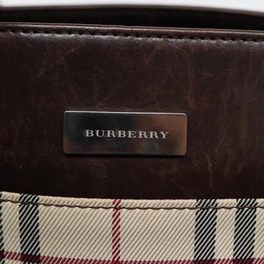 Burberry Nova Check Hand Bag Canvas Beige Silver Auth yk14318