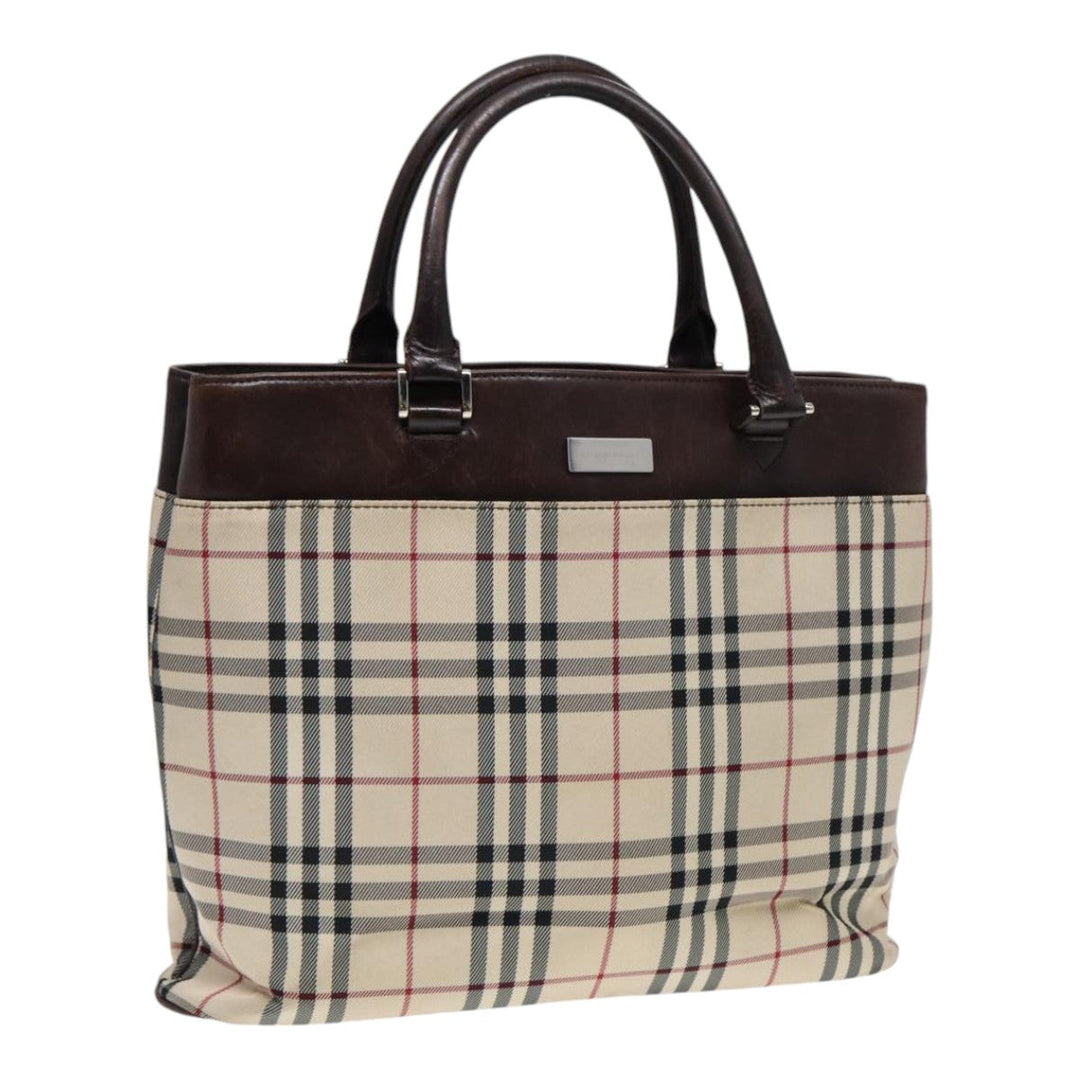 Burberry Nova Check Hand Bag Canvas Beige Silver Auth yk14318