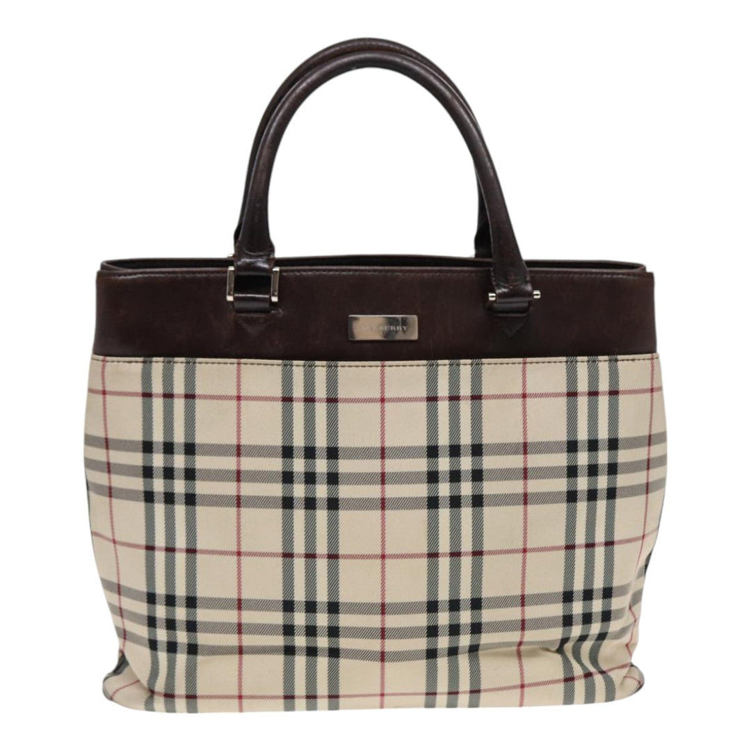 Burberry Nova Check Hand Bag Canvas Beige Silver Auth yk14318