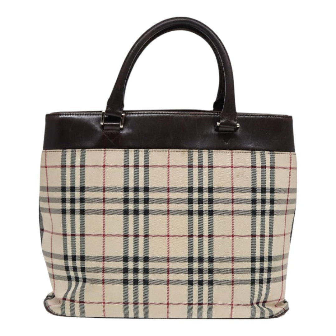 Burberry Nova Check Hand Bag Canvas Beige Silver Auth yk14318