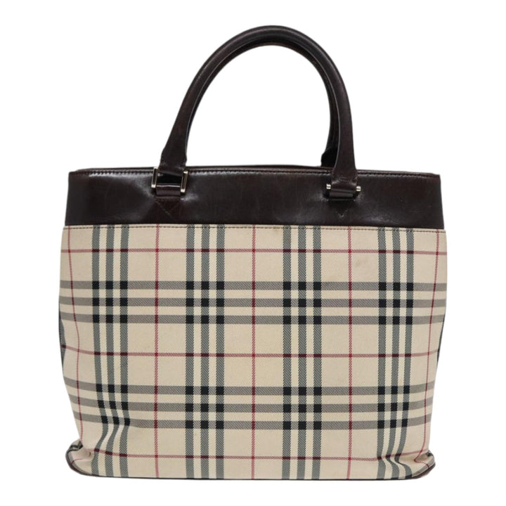 Burberry Nova Check Hand Bag Canvas Beige Silver Auth yk14318