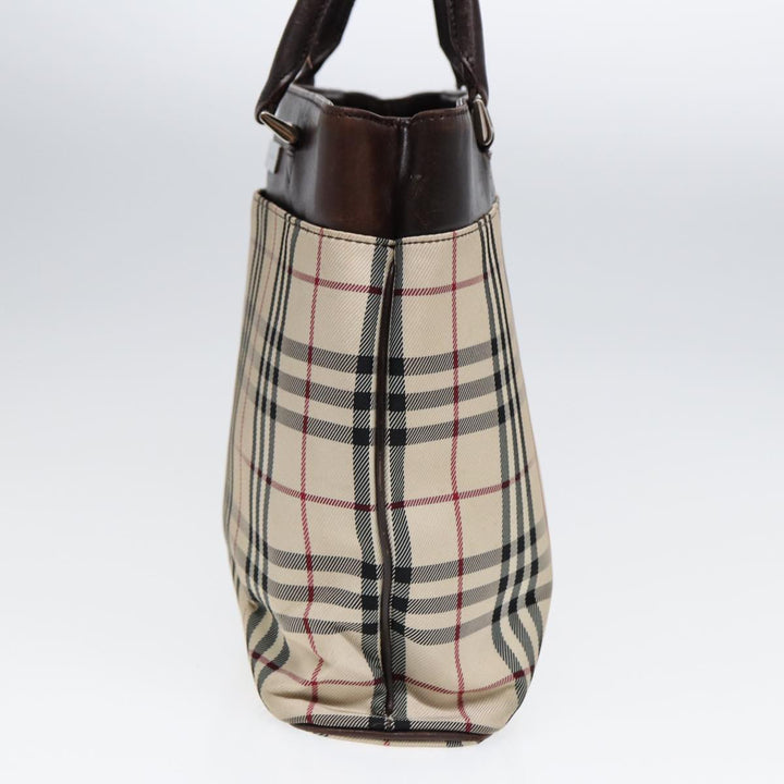 Burberry Nova Check Hand Bag Canvas Beige Silver Auth yk14318