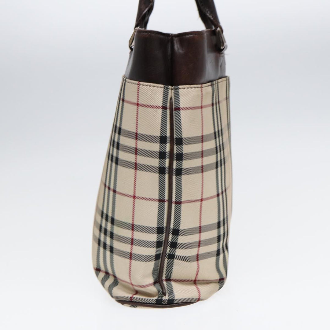 Burberry Nova Check Hand Bag Canvas Beige Silver Auth yk14318