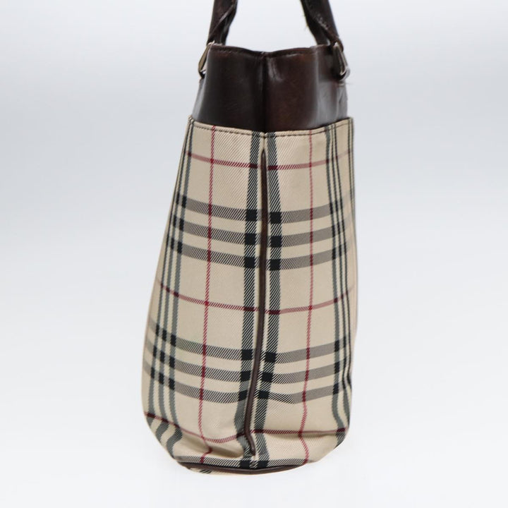 Burberry Nova Check Hand Bag Canvas Beige Silver Auth yk14318