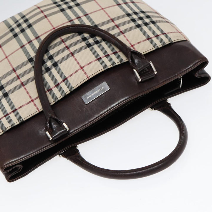 Burberry Nova Check Hand Bag Canvas Beige Silver Auth yk14318