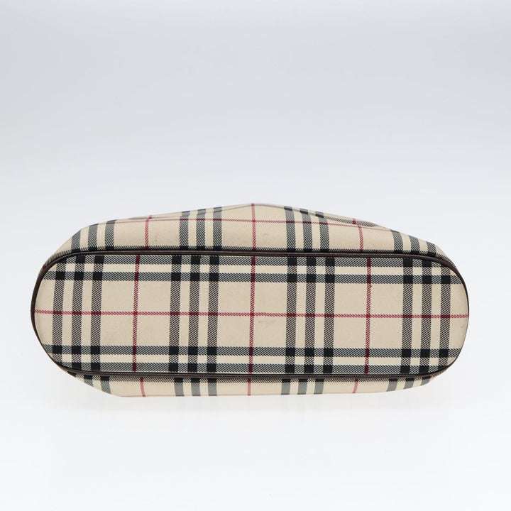 Burberry Nova Check Hand Bag Canvas Beige Silver Auth yk14318