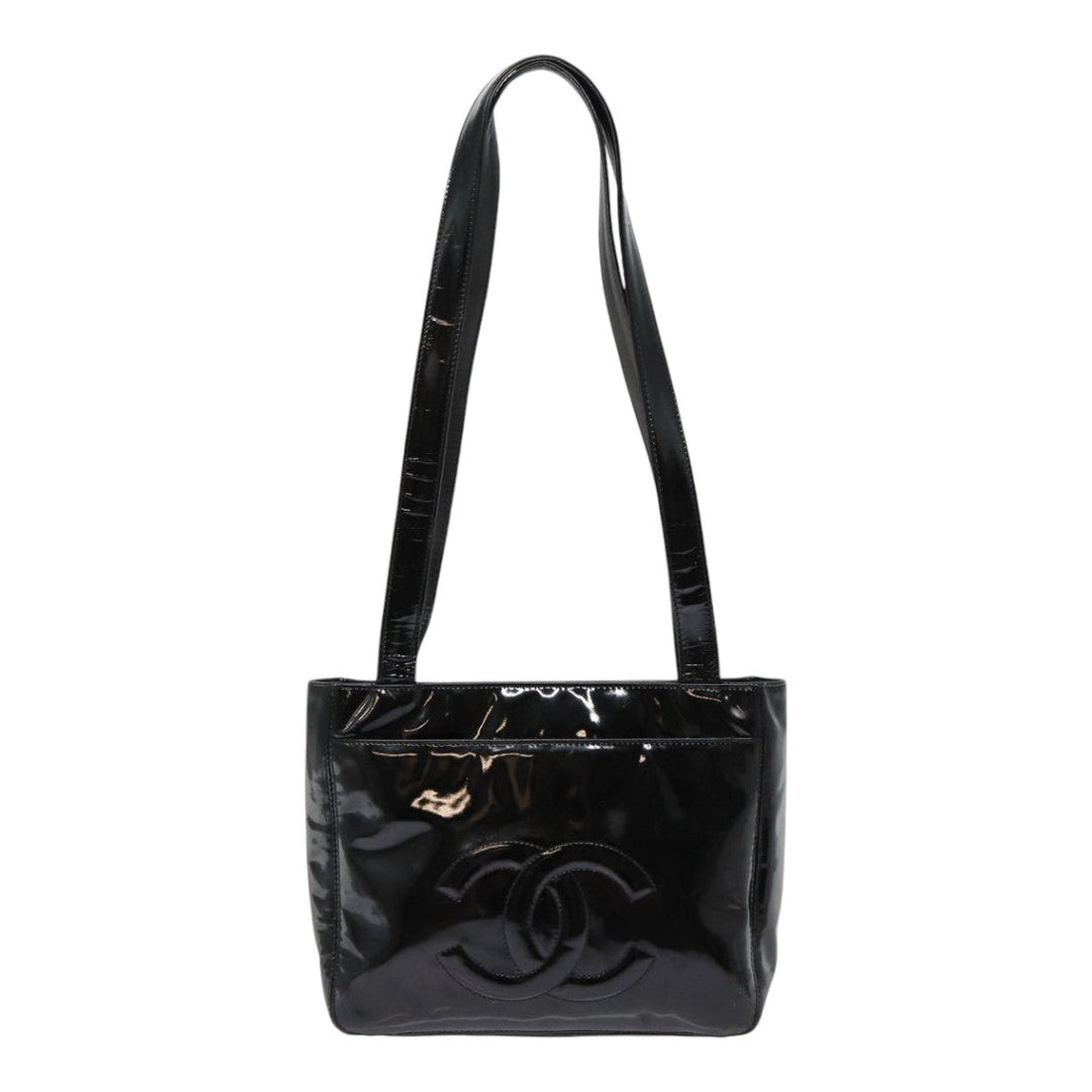 Top Quality Chanel COCO Mark Shoulder Bag Enamel Black Silver CC Auth yk14331