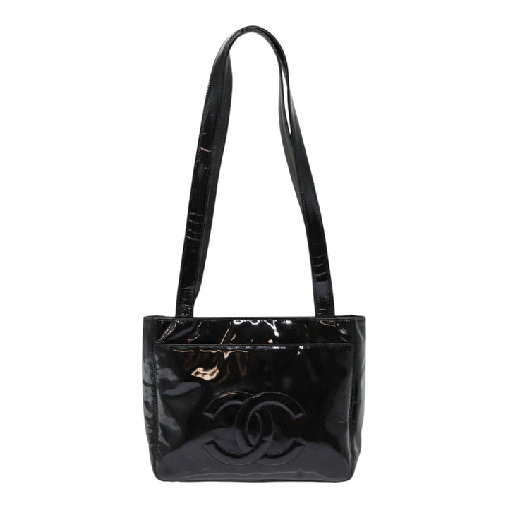 Top Quality Chanel COCO Mark Shoulder Bag Enamel Black Silver CC Auth yk14331