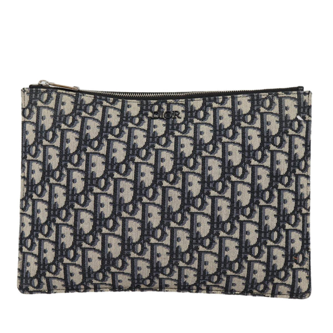 CHRISTIAN Top quality Dior Trotter Canvas Clutch Bag Navy Silver Auth yk14332