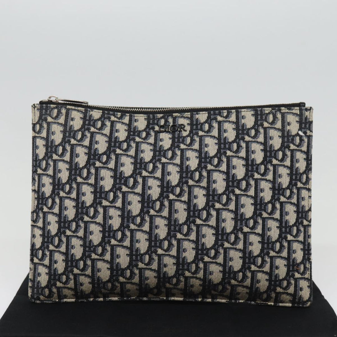 CHRISTIAN Top quality Dior Trotter Canvas Clutch Bag Navy Silver Auth yk14332