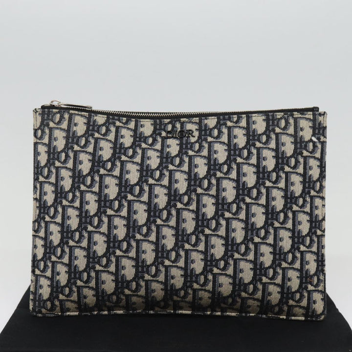 CHRISTIAN Top quality Dior Trotter Canvas Clutch Bag Navy Silver Auth yk14332