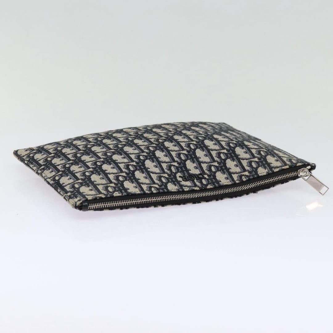 CHRISTIAN Top quality Dior Trotter Canvas Clutch Bag Navy Silver Auth yk14332