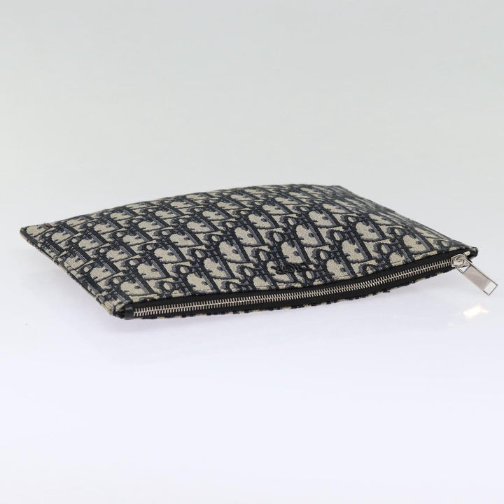 CHRISTIAN Top quality Dior Trotter Canvas Clutch Bag Navy Silver Auth yk14332