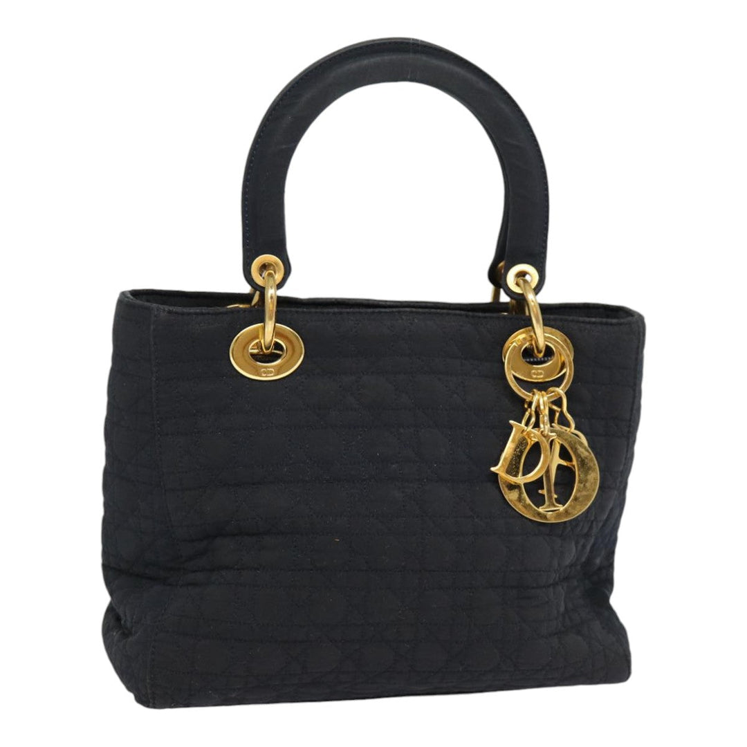 CHRISTIAN Top quality Dior Lady Top quality Dior Canage Hand Bag Nylon Black Gold Auth yk14341