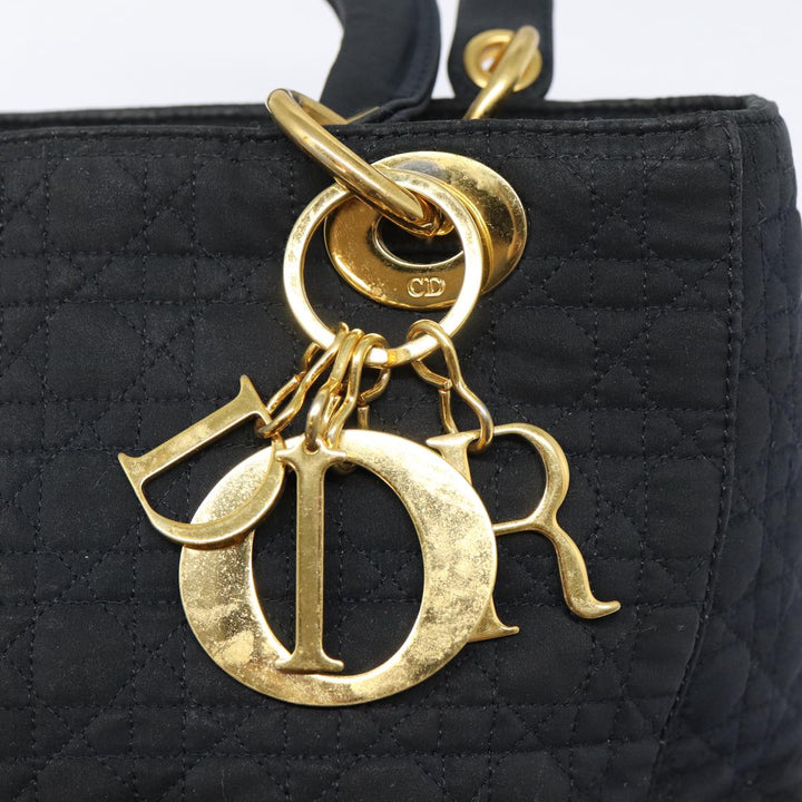CHRISTIAN Top quality Dior Lady Top quality Dior Canage Hand Bag Nylon Black Gold Auth yk14341