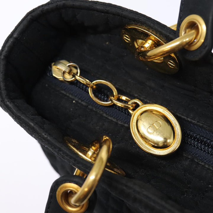 CHRISTIAN Top quality Dior Lady Top quality Dior Canage Hand Bag Nylon Black Gold Auth yk14341