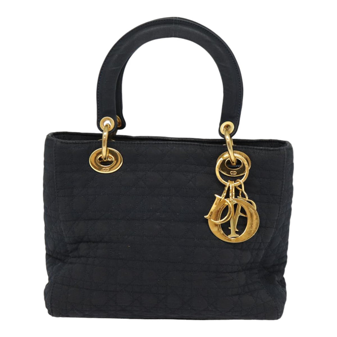 CHRISTIAN Top quality Dior Lady Top quality Dior Canage Hand Bag Nylon Black Gold Auth yk14341