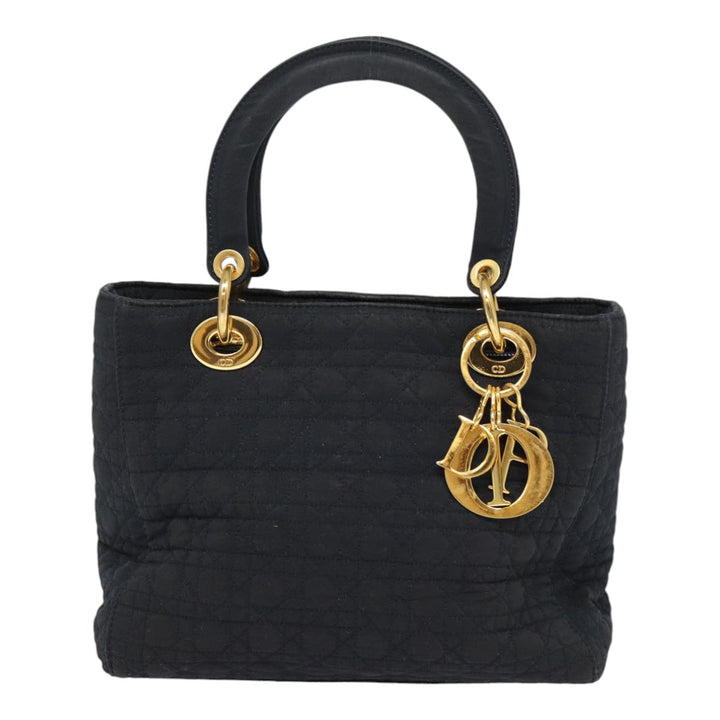 CHRISTIAN Top quality Dior Lady Top quality Dior Canage Hand Bag Nylon Black Gold Auth yk14341