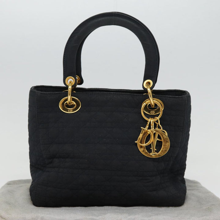 CHRISTIAN Top quality Dior Lady Top quality Dior Canage Hand Bag Nylon Black Gold Auth yk14341