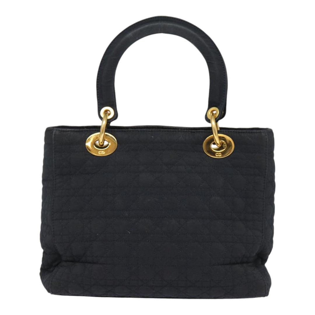 CHRISTIAN Top quality Dior Lady Top quality Dior Canage Hand Bag Nylon Black Gold Auth yk14341