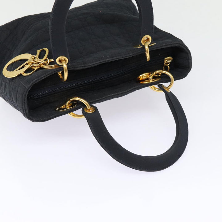 CHRISTIAN Top quality Dior Lady Top quality Dior Canage Hand Bag Nylon Black Gold Auth yk14341