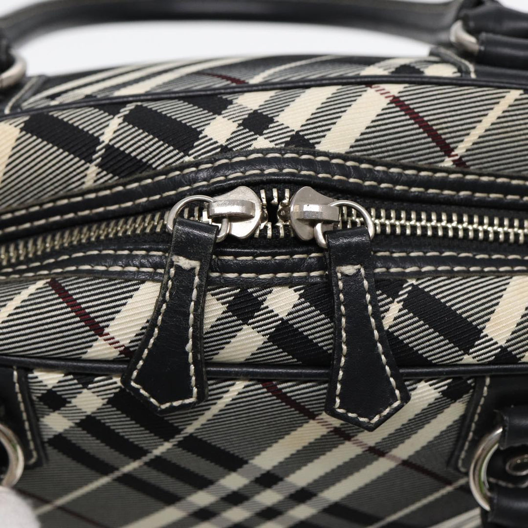 Burberry Nova Check Blue Label Hand Bag Nylon Black Silver Auth yk14350