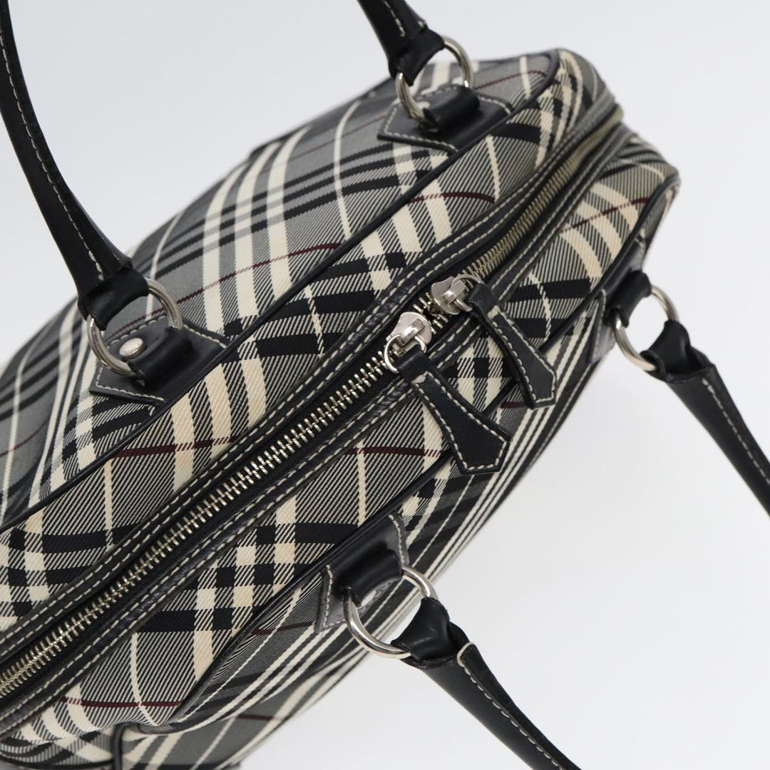 Burberry Nova Check Blue Label Hand Bag Nylon Black Silver Auth yk14350
