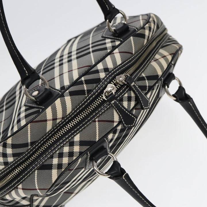 Burberry Nova Check Blue Label Hand Bag Nylon Black Silver Auth yk14350