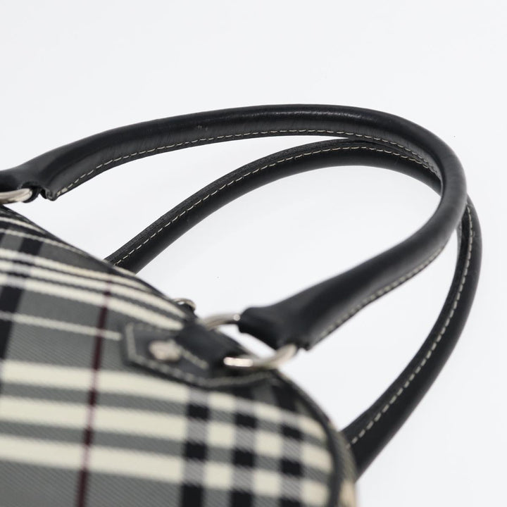 Burberry Nova Check Blue Label Hand Bag Nylon Black Silver Auth yk14350