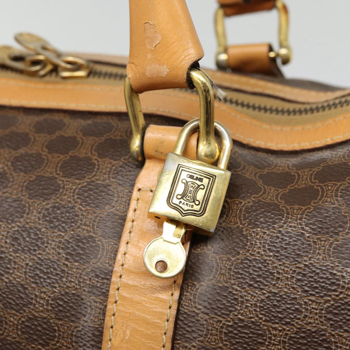 Celine Macadam Canvas Boston Bag PVC Leather Brown Auth yk14397