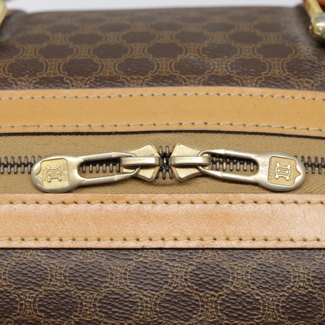 Celine Macadam Canvas Boston Bag PVC Leather Brown Auth yk14397