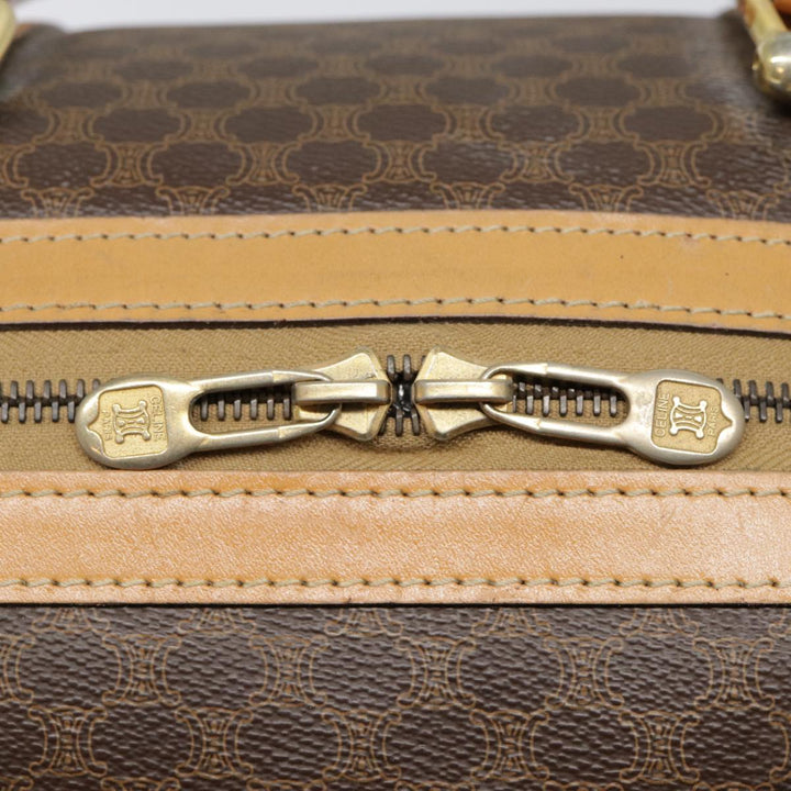 Celine Macadam Canvas Boston Bag PVC Leather Brown Auth yk14397