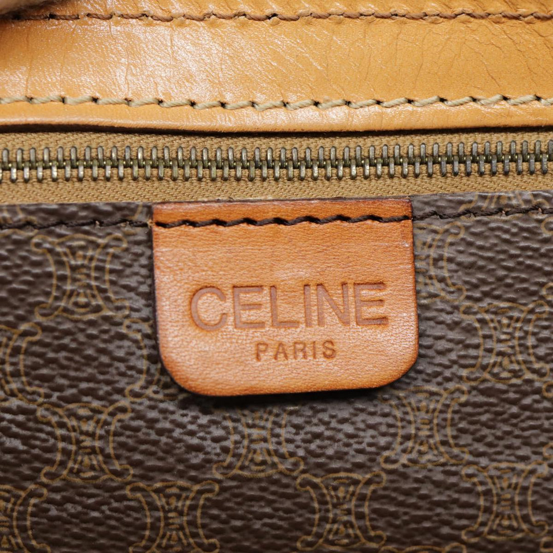Celine Macadam Canvas Boston Bag PVC Leather Brown Auth yk14397