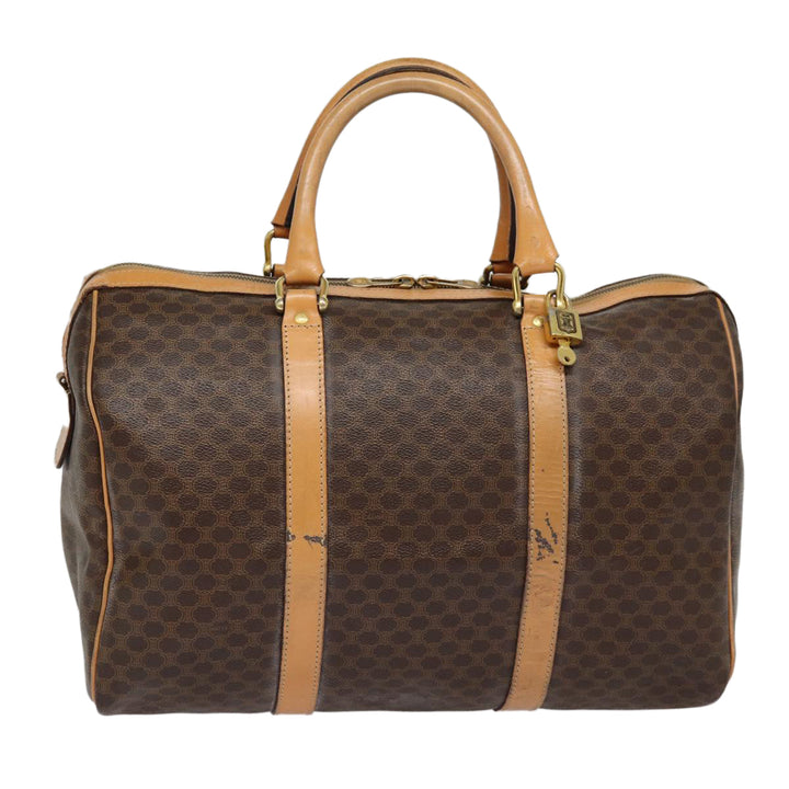 Celine Macadam Canvas Boston Bag PVC Leather Brown Auth yk14397