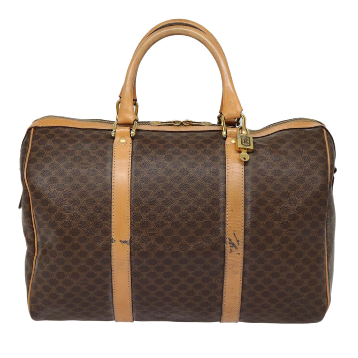 Celine Macadam Canvas Boston Bag PVC Leather Brown Auth yk14397