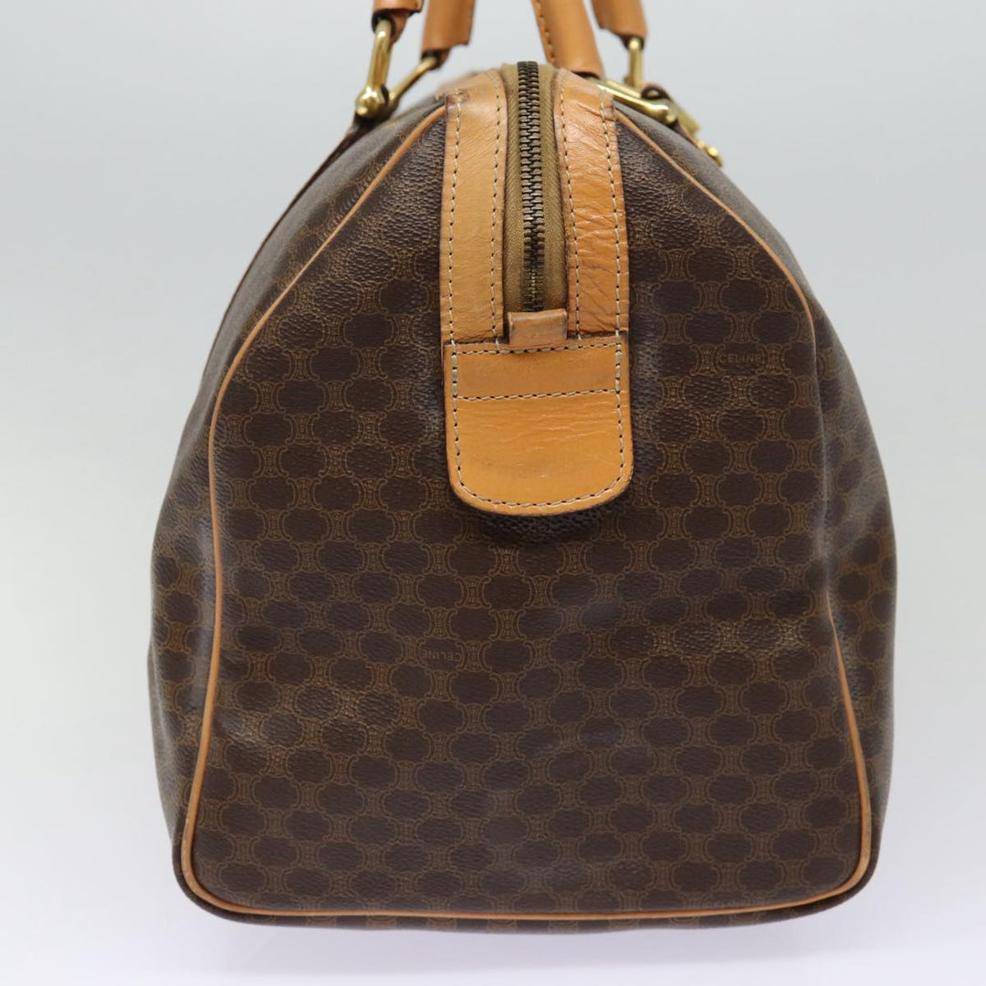 Celine Macadam Canvas Boston Bag PVC Leather Brown Auth yk14397