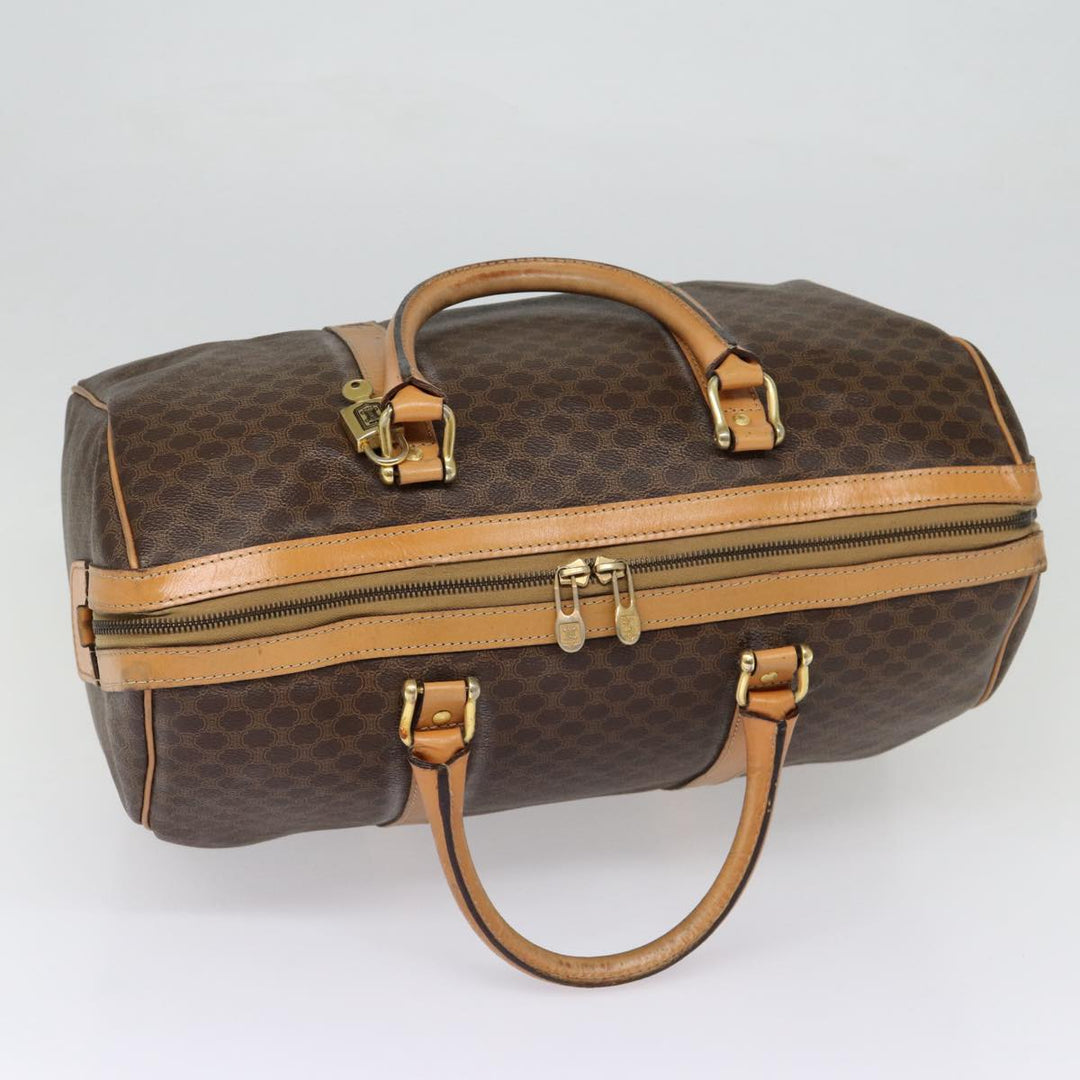 Celine Macadam Canvas Boston Bag PVC Leather Brown Auth yk14397