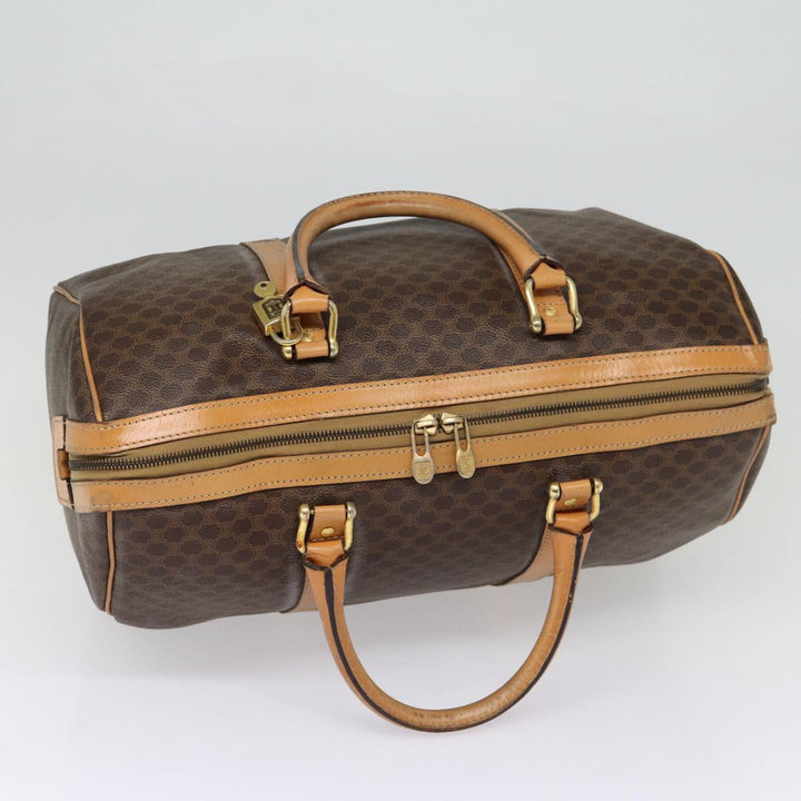 Celine Macadam Canvas Boston Bag PVC Leather Brown Auth yk14397