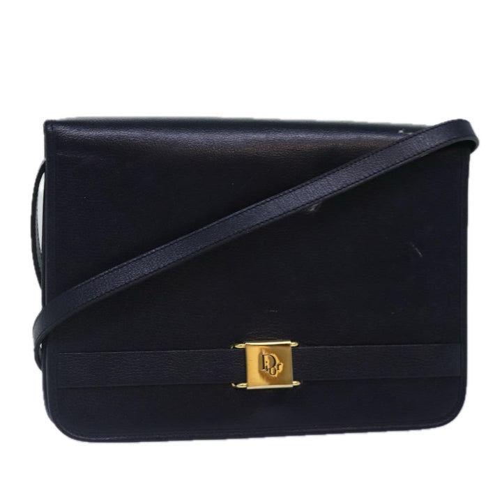 CHRISTIAN Top quality Dior Shoulder Bag Leather Navy Gold Auth yk14399