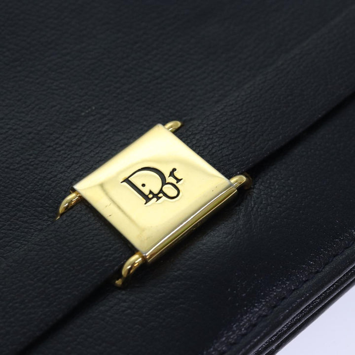 CHRISTIAN Top quality Dior Shoulder Bag Leather Navy Gold Auth yk14399