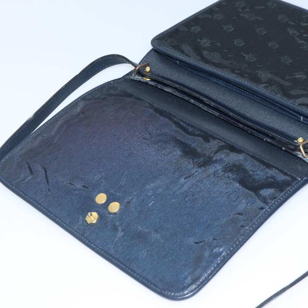 CHRISTIAN Top quality Dior Shoulder Bag Leather Navy Gold Auth yk14399