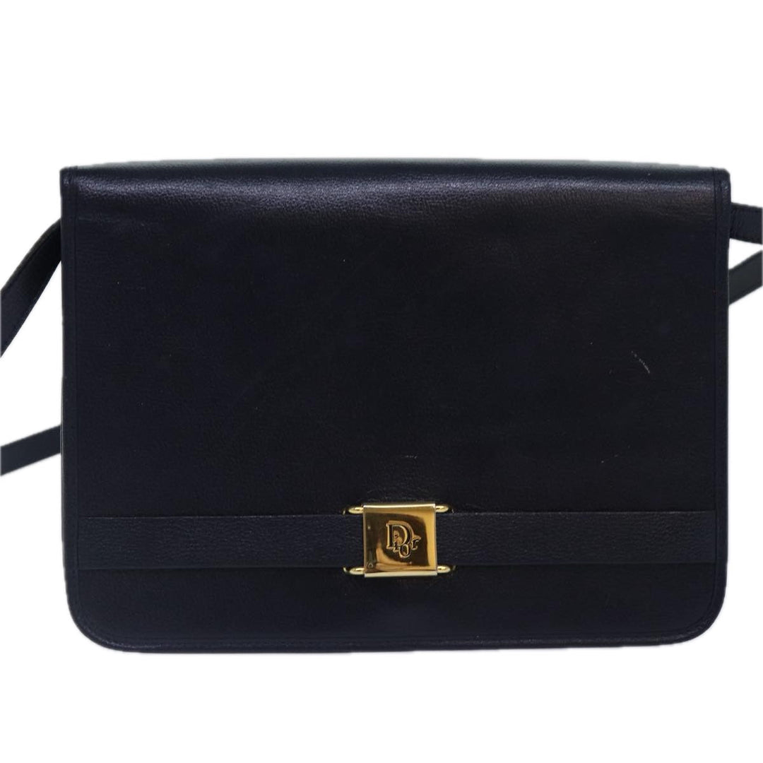 CHRISTIAN Top quality Dior Shoulder Bag Leather Navy Gold Auth yk14399