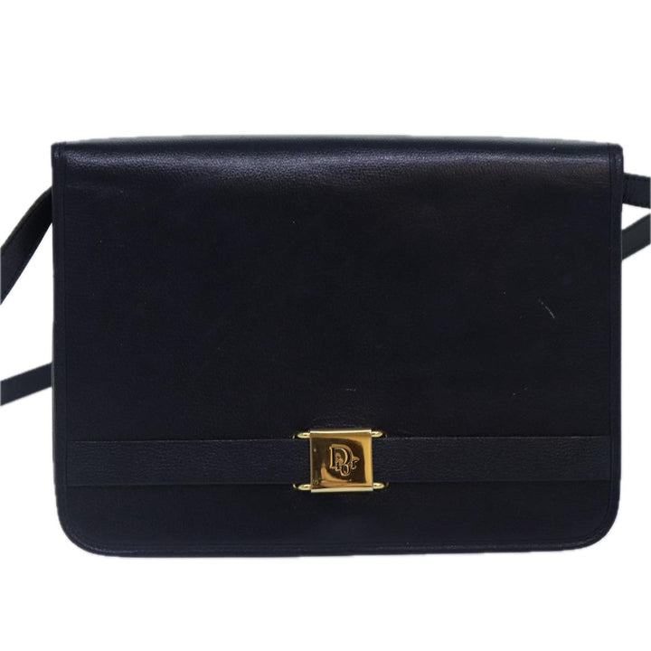 CHRISTIAN Top quality Dior Shoulder Bag Leather Navy Gold Auth yk14399
