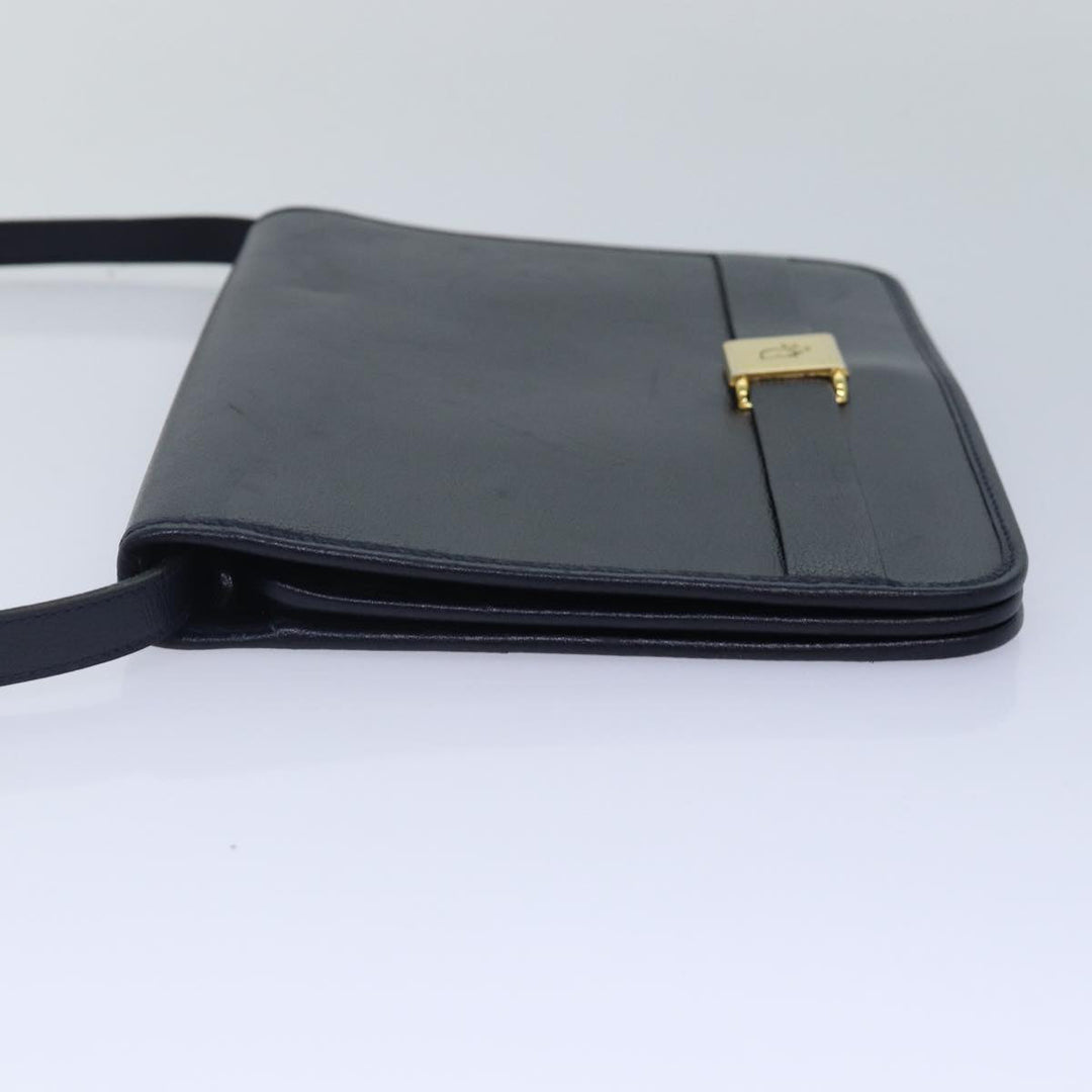 CHRISTIAN Top quality Dior Shoulder Bag Leather Navy Gold Auth yk14399