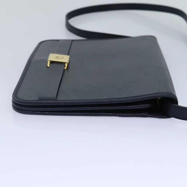 CHRISTIAN Top quality Dior Shoulder Bag Leather Navy Gold Auth yk14399