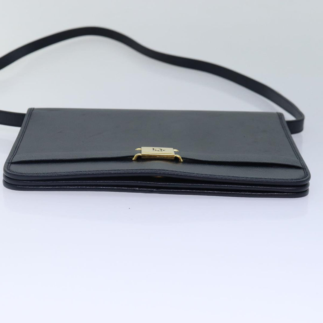 CHRISTIAN Top quality Dior Shoulder Bag Leather Navy Gold Auth yk14399