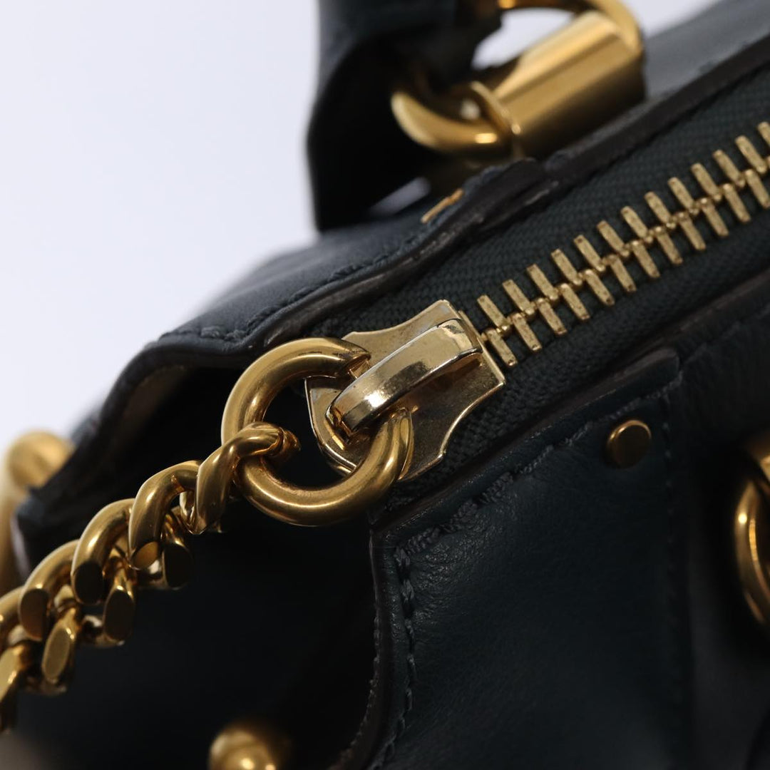 Chloe Hailey Hand Bag Leather 2way Navy Gold yk14412