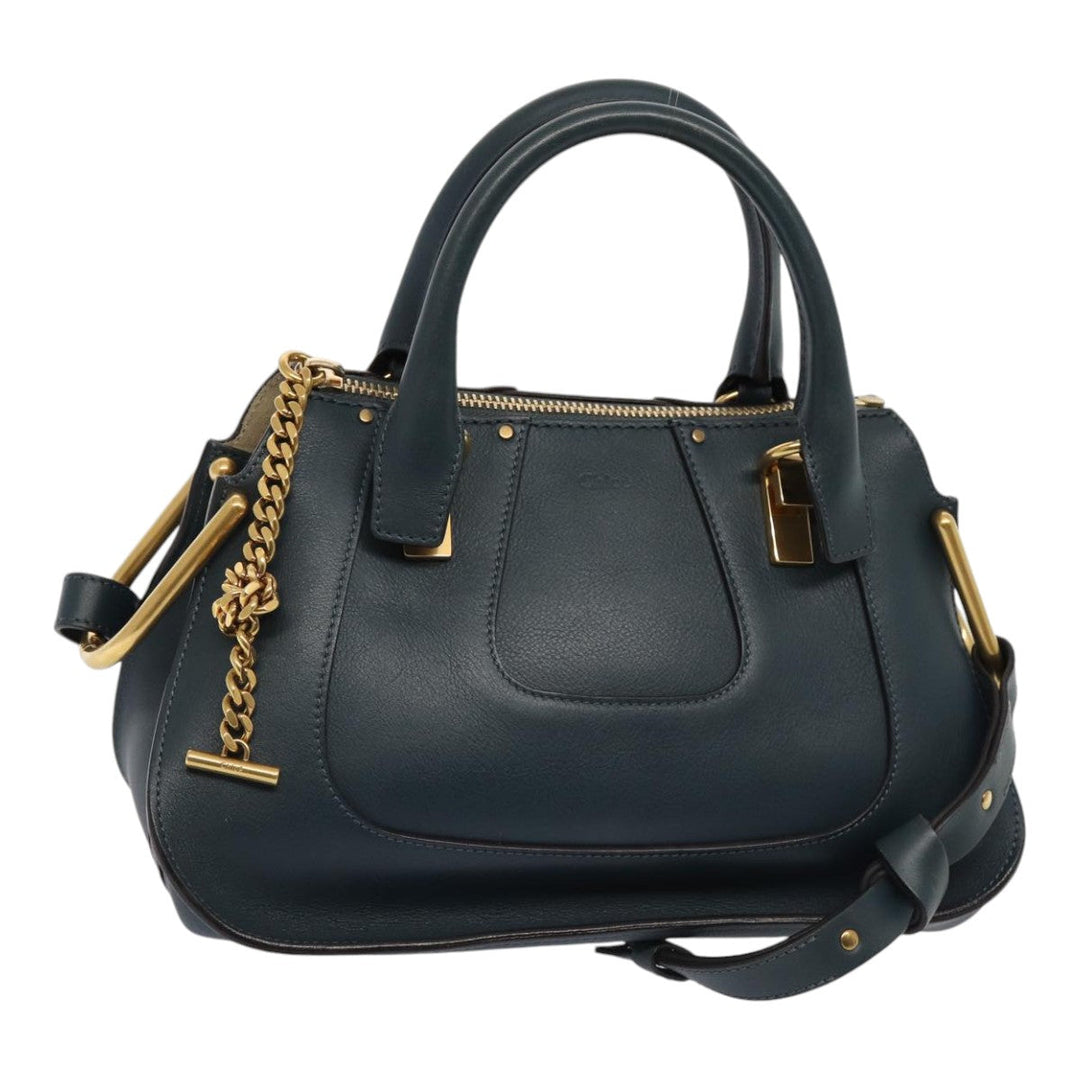 Chloe Hailey Hand Bag Leather 2way Navy Gold yk14412