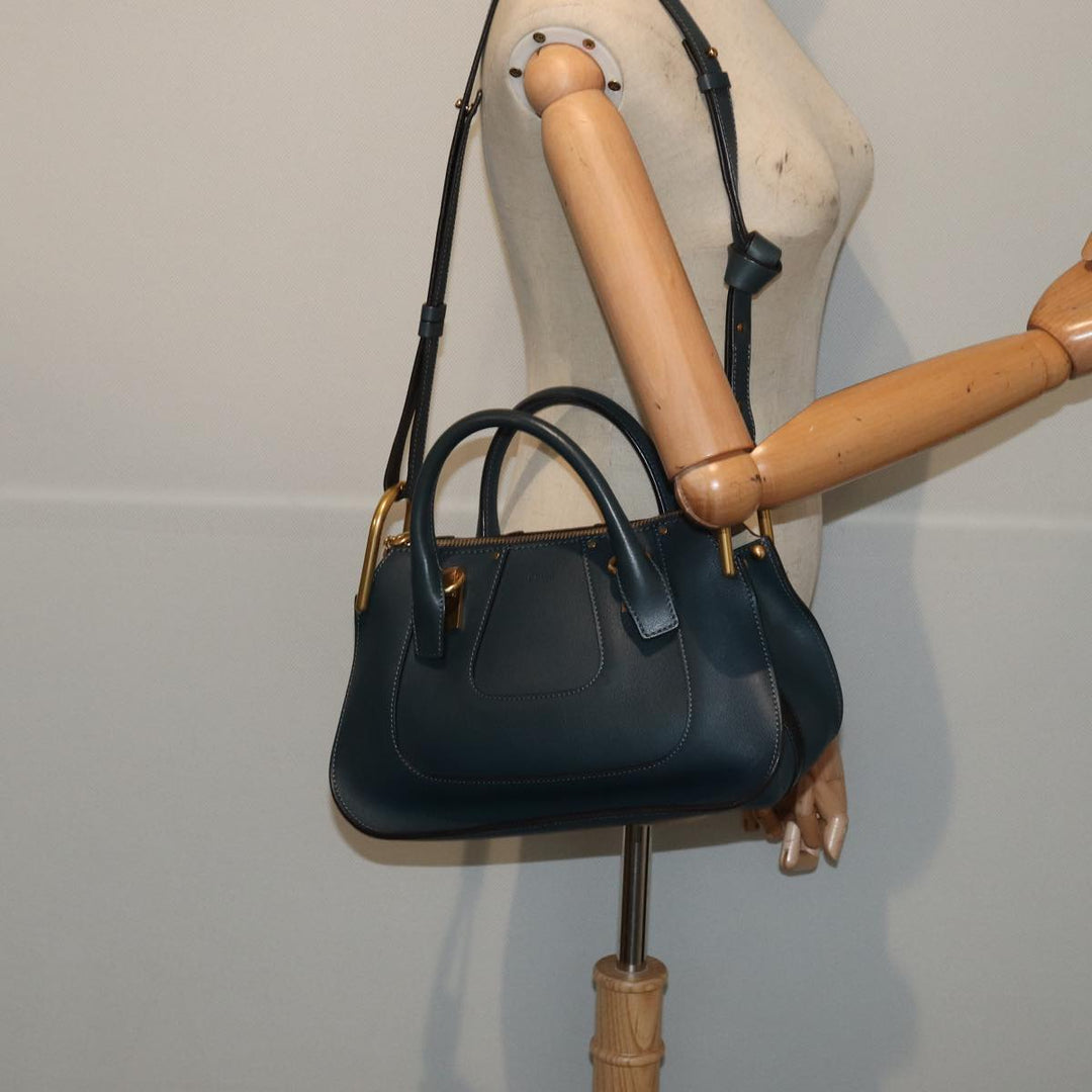 Chloe Hailey Hand Bag Leather 2way Navy Gold yk14412